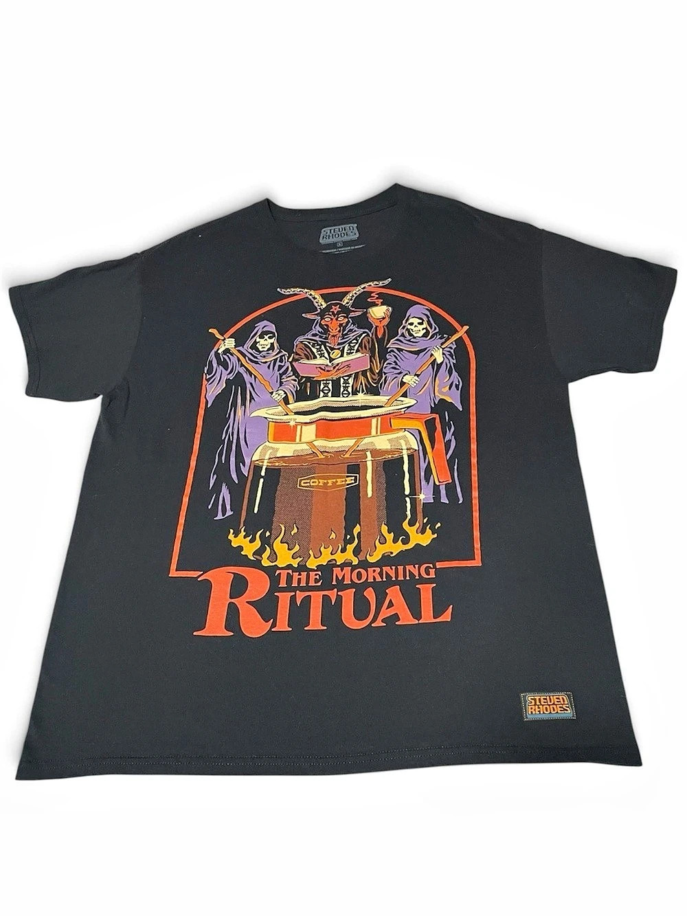 Steven Rhodes The Morning Ritual Black Graphic Tee T-Shirt Size L